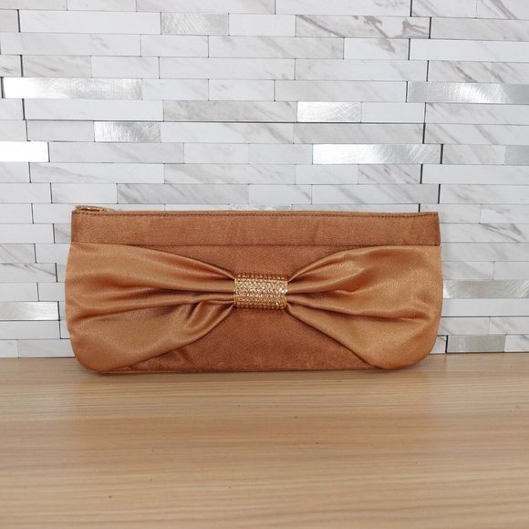 LISETTE Clutch Brown Evening Purse Bow Rhinestone‎ Party Classic Camel ASPECTS - Picture 1 of 13